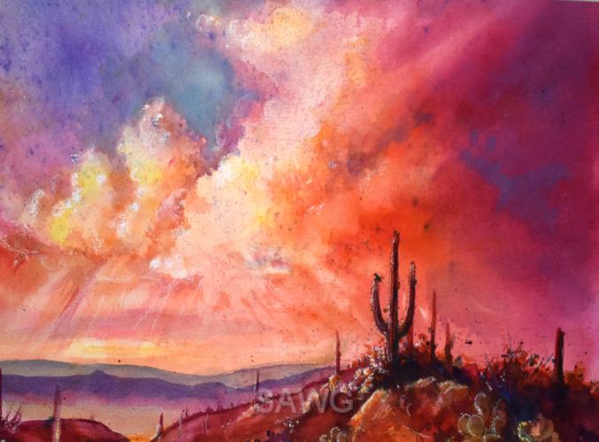 Saguaro Monsoon Sunset by Victoria Wills